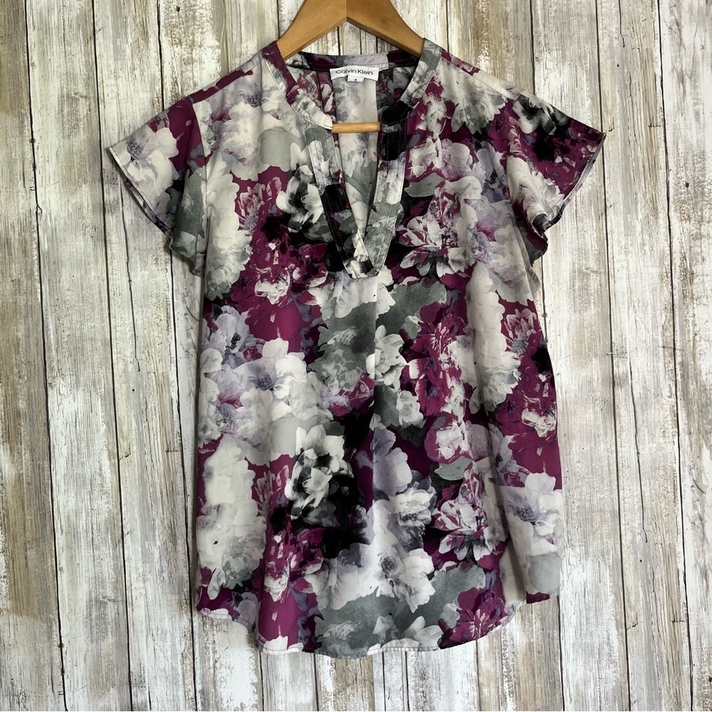 Calvin Klein Purple Floral Blouse - Picture 1 of 5